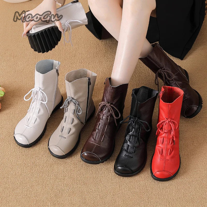 Bottines femme en cuir PU automne-hiver, doublure en peluche, semelle souple antidérapante, chaussures décontractées, bottines confortables à petit talon pour femme