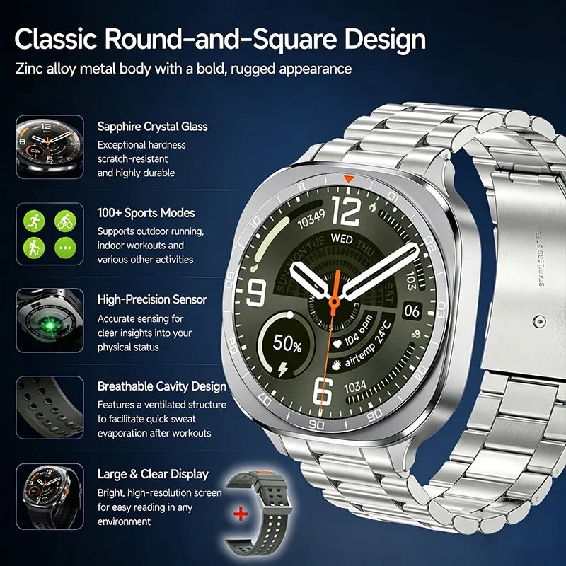2026 W9 400mAh Men Smart Watch Multi Sport Modes Fitness Tracking Bluetooth Calling Large Battery SOS Outdoor Compass Smartwatch