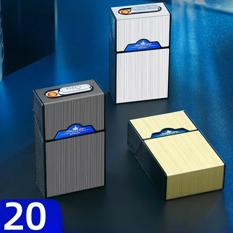 20-Cigarette Capacity Case with Tungsten-Wire Igniter, USB-Rechargeable Lighter, Waterproof and Moisture-Resistant Outdoor Electronic Lighter Gadget