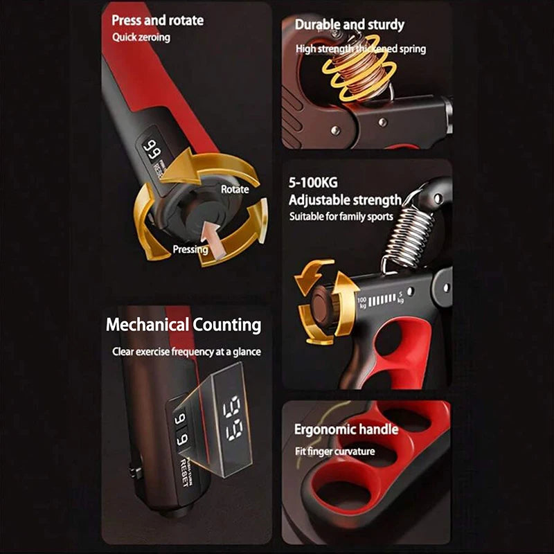 Adjustable Hand Grip Strengthener with Counter