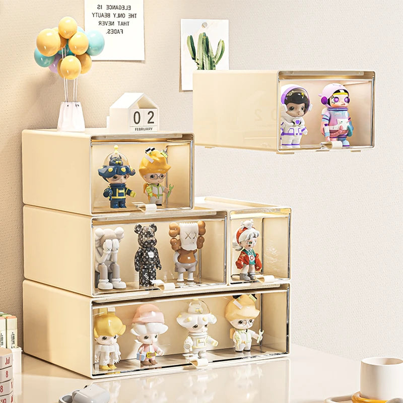 Storage Box with Drawers – Desktop Organizer, Display Case for Collectibles, Office Storage ContainerCustomizable Combination