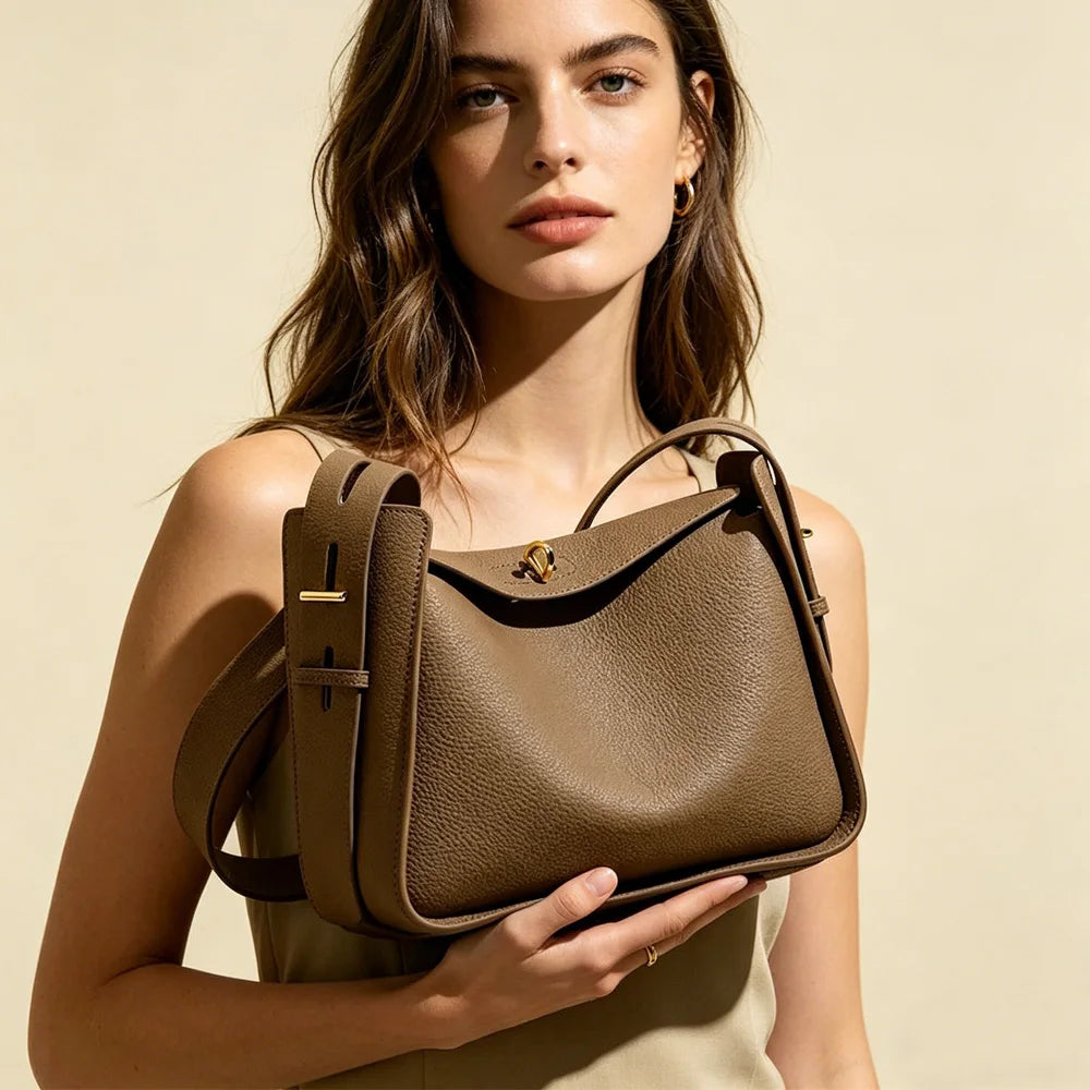 Women's Genuine Leather Wide Shoulder Strap Bags Luxury Designer Crossbody Shoulder Bag Ladies Handbag High Quality Commute Tote