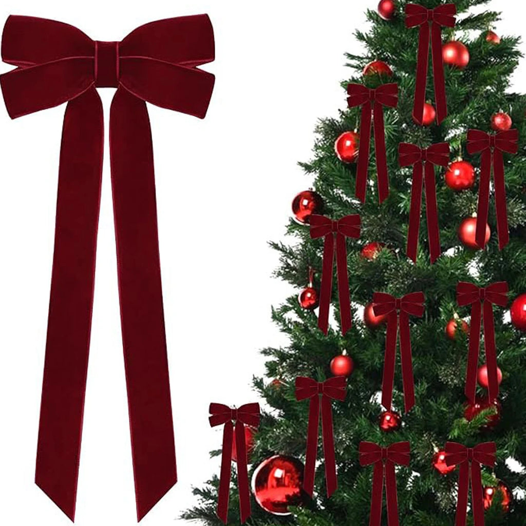 12pcs Burgundy Velvet Bows for Christmas Tree Decoration – Festive Holiday Garland Ties Soft Fabric Ribbons Holiday Decorations