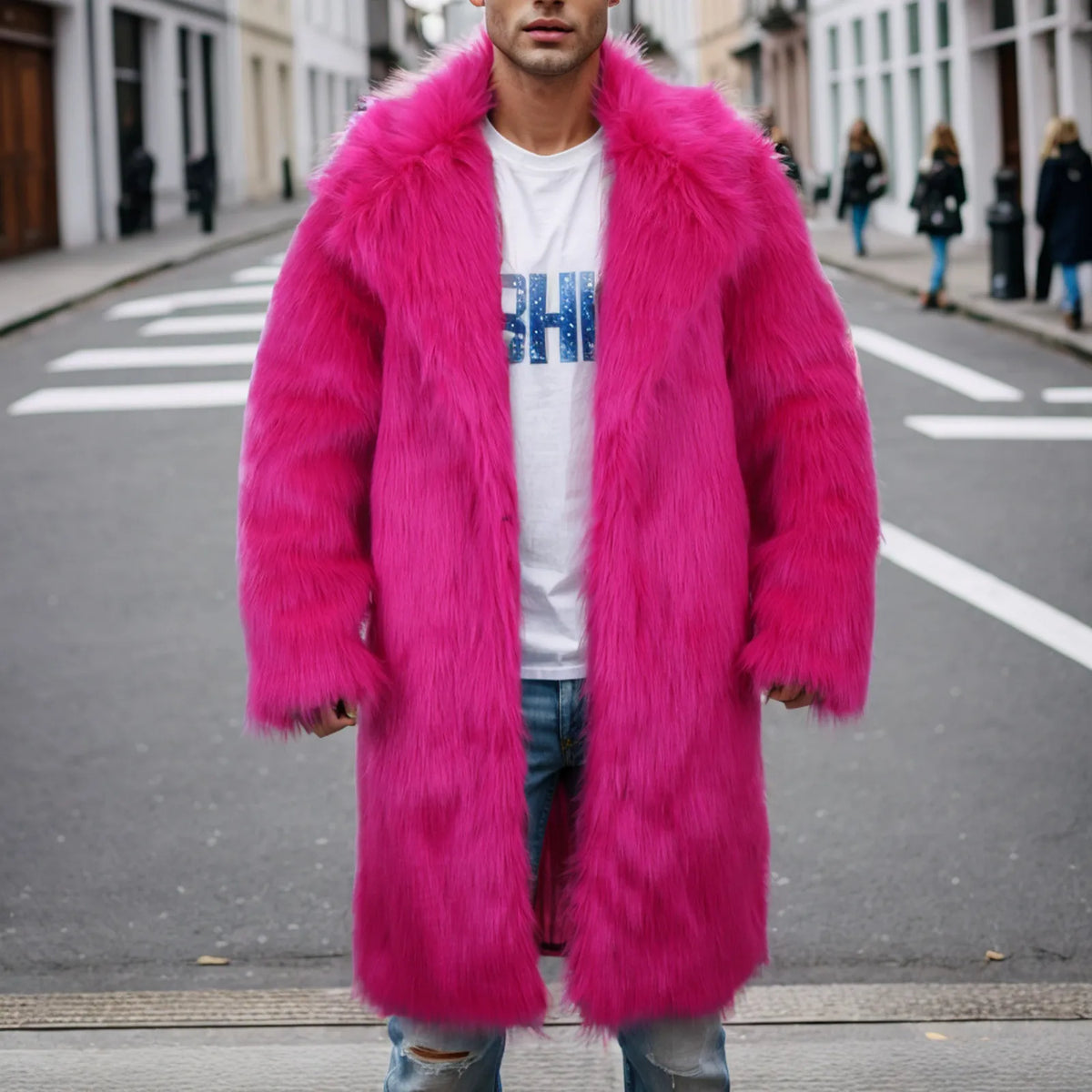 Men'S Winter Warm Pink Leopard Print Coats Fashion Outdoor Wool Artificial Coat Mens Loose Fit Outdoor Casual Windbreaker