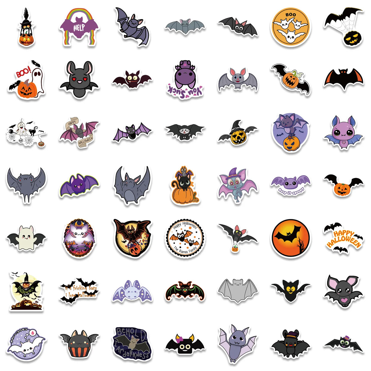 50/100PCS Halloween Purple Bat Stickers Streetwear Laptop Happy Halloween Elements Harajuku Wall Bar Fashion Living Room Sticker