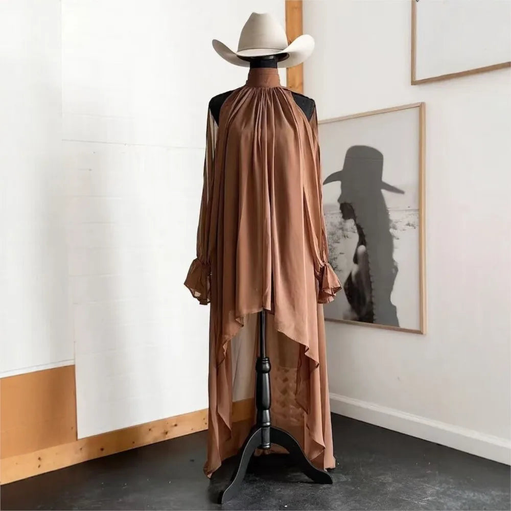Abito midi da donna a collo alto e maniche lunghe