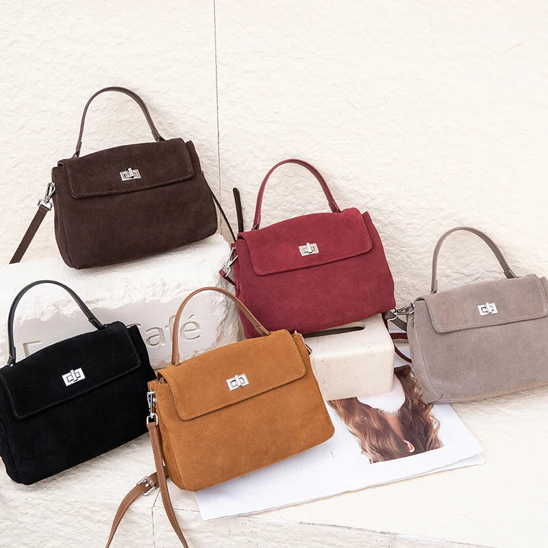 Women's Handbag Genuine Leather Luxury Designer Shoulder Bags Natural Suede Leather Crossbody Bag Commuting Messenger Bag Lady