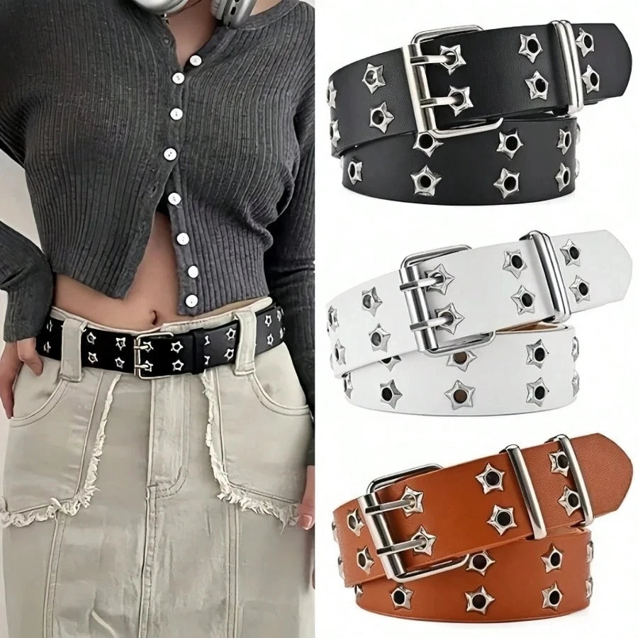 Ceinture de mode pour femme au style punk, ajourée et ornée d’étoiles, décontractée pour l’automne, Halloween