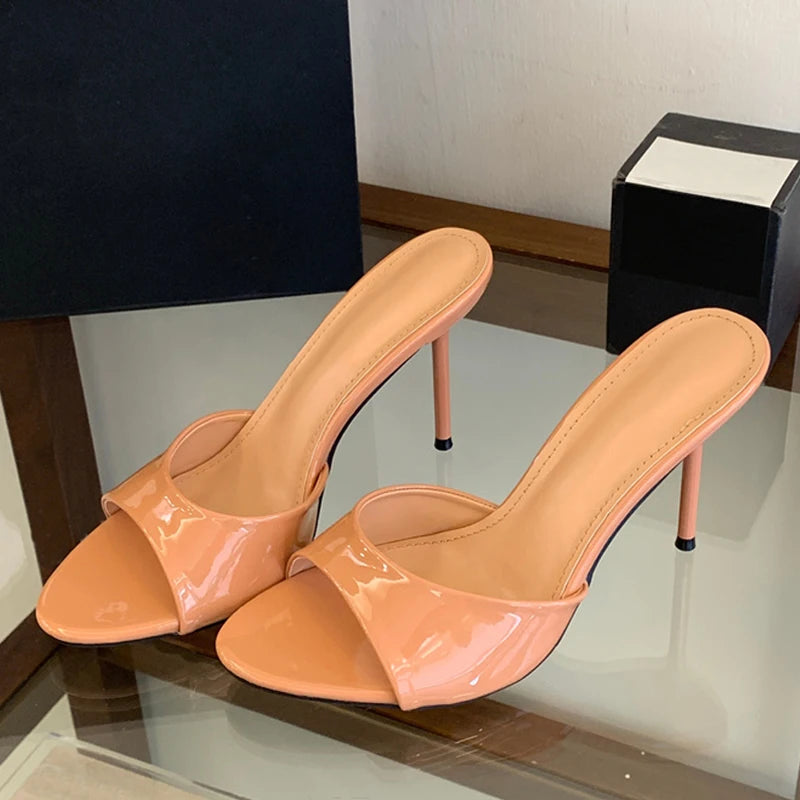Sandali mules donna Liyke A47 lucidi con fascia ampia e tacco