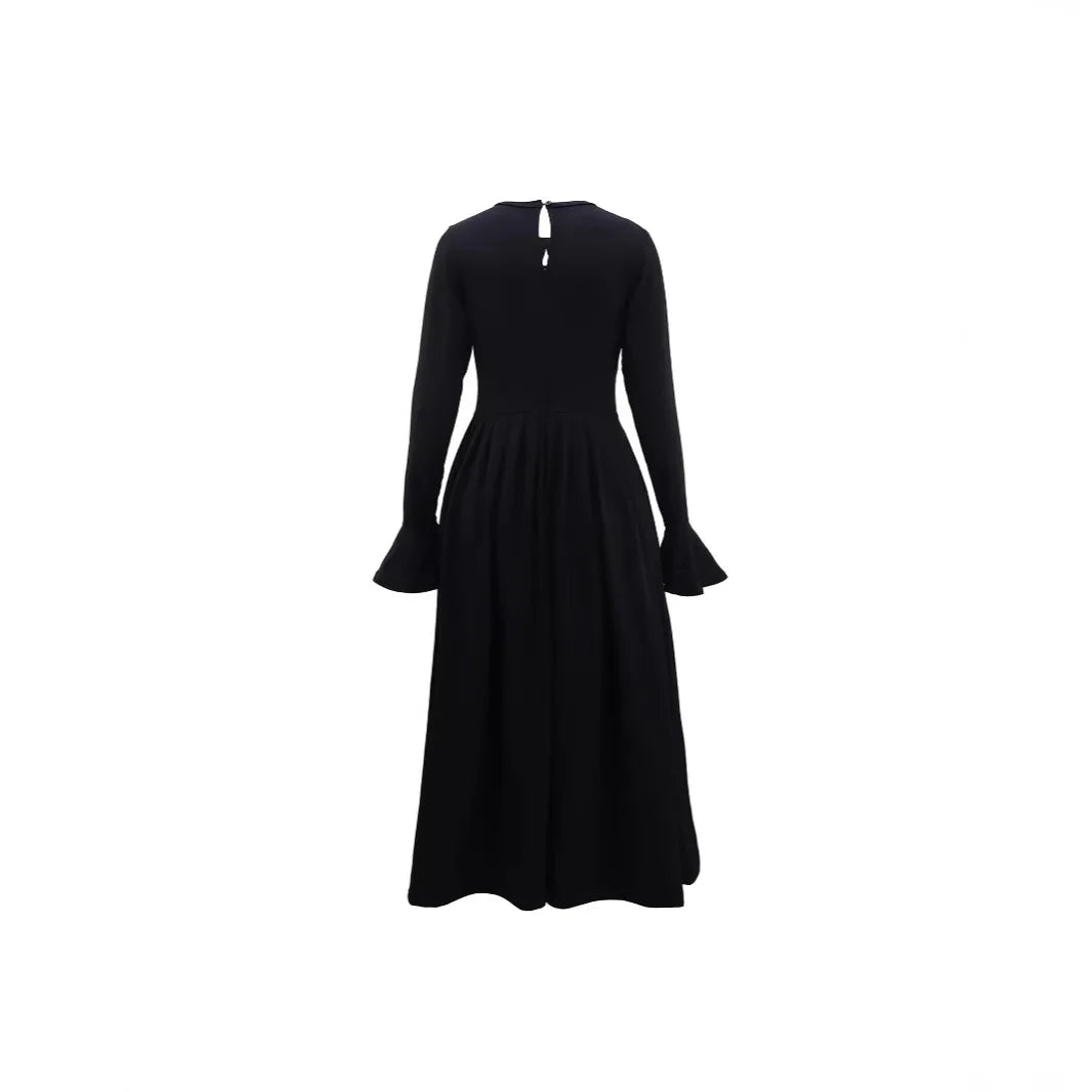 Abito lungo nero donna in poliestere con maniche lunghe — immagine 3