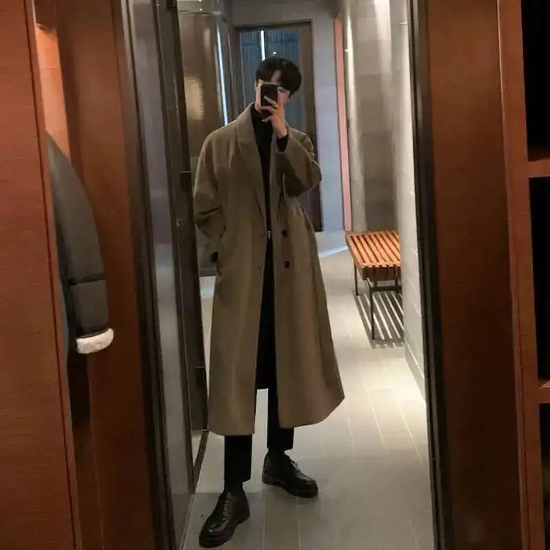 IEFB Korean Style Men's Fashion Tide Woolen Coat Single Breasted Overcoat 2026 Autumn New Stylish Trench Casual Loose Fit 9D1655