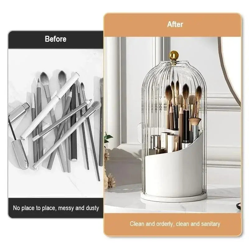 Um 360° drehbarer Make-up-Pinselhalter, Kosmetik-Organizer für den Schreibtisch, Kosmetik-Aufbewahrungsbox, Lippenstift- und Augenbrauenstifthalter, Schmuckbehälter