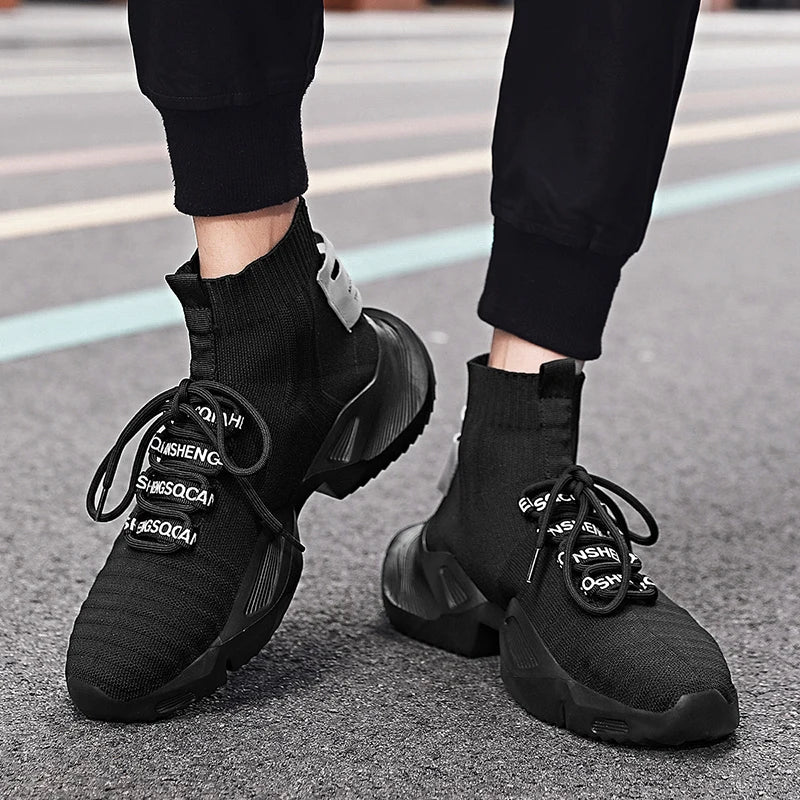 Zapatillas de deporte YRZL de alta calidad con malla para hombre, calzado casual ligero y cómodo, zapatillas de caminar de caña alta con cordones