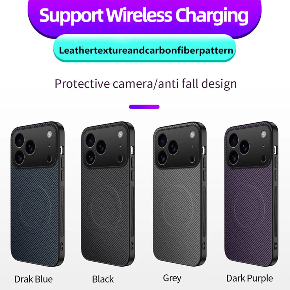 Built‑in Magnet Carbon Fiber Style Phone For Apple iPhone 18 17 16 15 14 13 Pro Max Air Cases Shell Anti‑Drop Anti‑Fingerprint