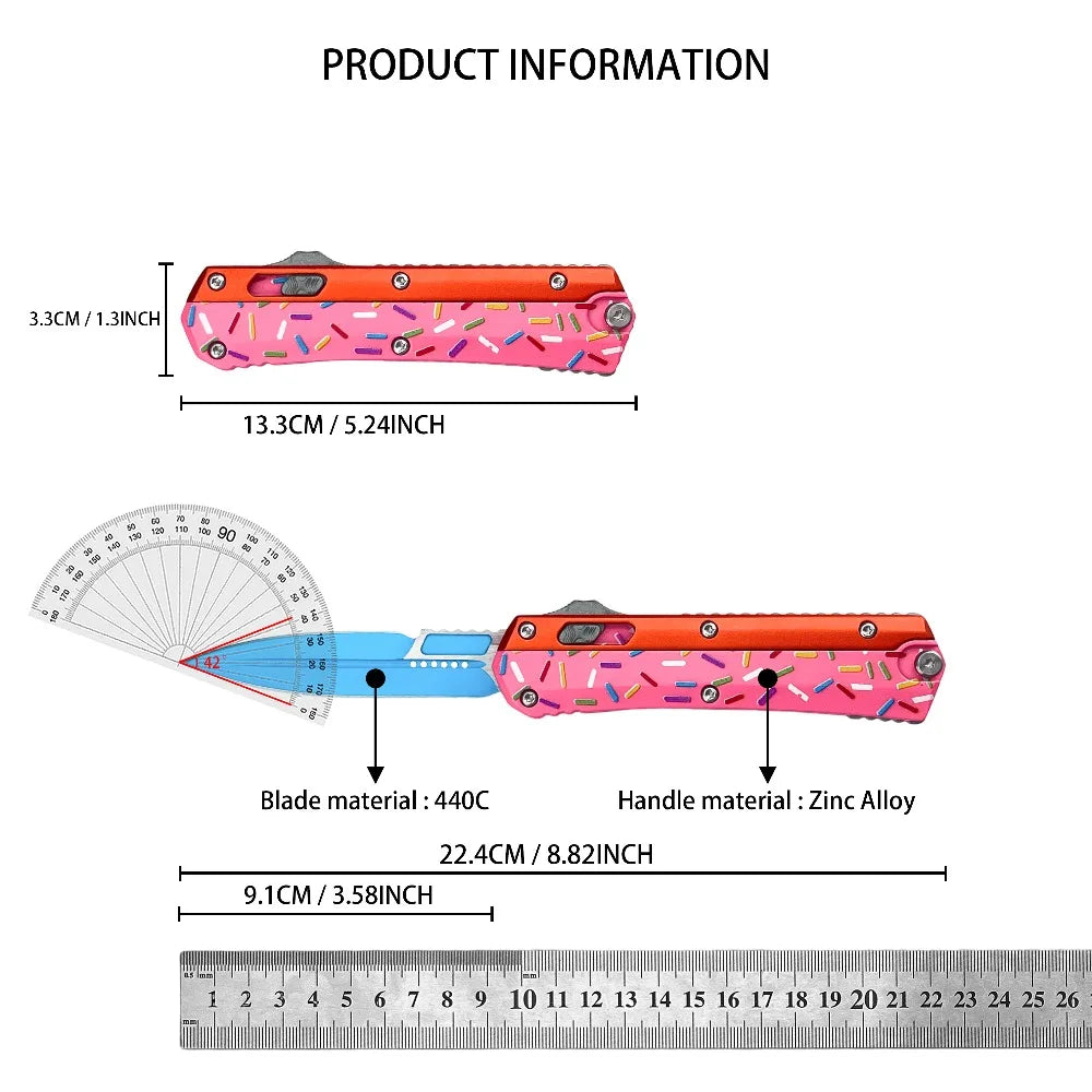Multifunctional Outdoor Folding Knife, 440C Blade, Donut-Shaped Zinc Alloy Handle, High-Quality Camping, Fishing, and Rescue Tool Gift