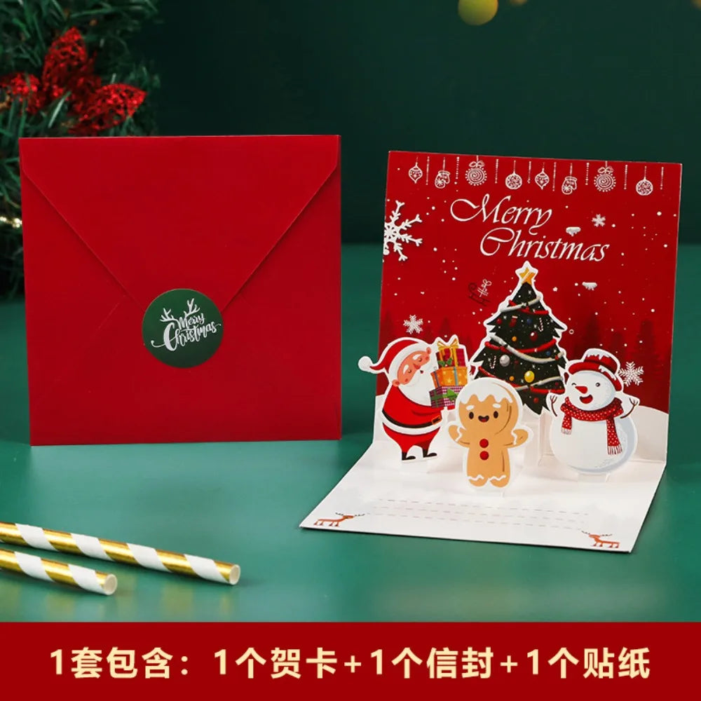 Carte de vœux de Noël, sapin, père Noël, bonhomme en pain d'épices, carte de bénédiction pour les fêtes avec enveloppe, carte 3D pop-up, cadeau pour le Nouvel An