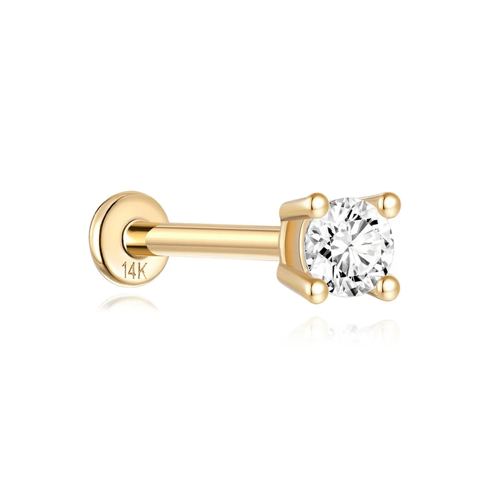 AIDE Real 14K Solid Gold Multiple Sizes Zircon Pendant Stud Earring Simple IND Piercing Ear Bone Ear Studs DIY Vintage Jewelry