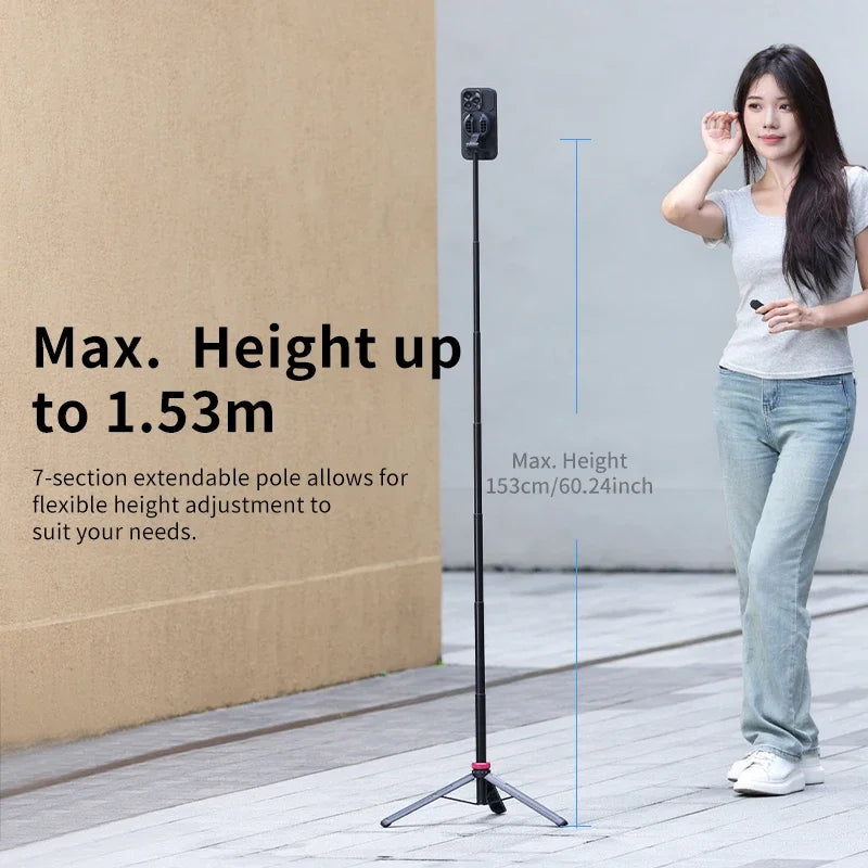 Ulanzi MT-84 1.53M Magsafe Selfie Stick Tripod Stand Bluetooth Remote Phone Extension Tripod for IPhone 16 15 LiveStreaming Vlog