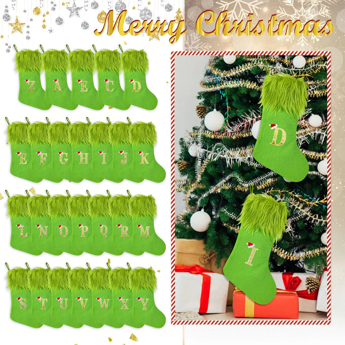 Décorations de Noël, chaussettes de Noël pour décoration intérieure, décoration de lieux, fournitures de décoration de Noël, grandes chaussettes en tricot avec alphabet