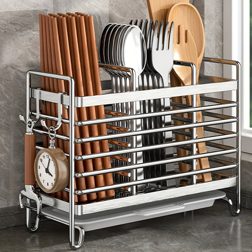 Organizador de utensilios de pared sin taladrar. Organizador de acero inoxidable que ahorra espacio para cubiertos de cocina, ideal para espacios pequeños.