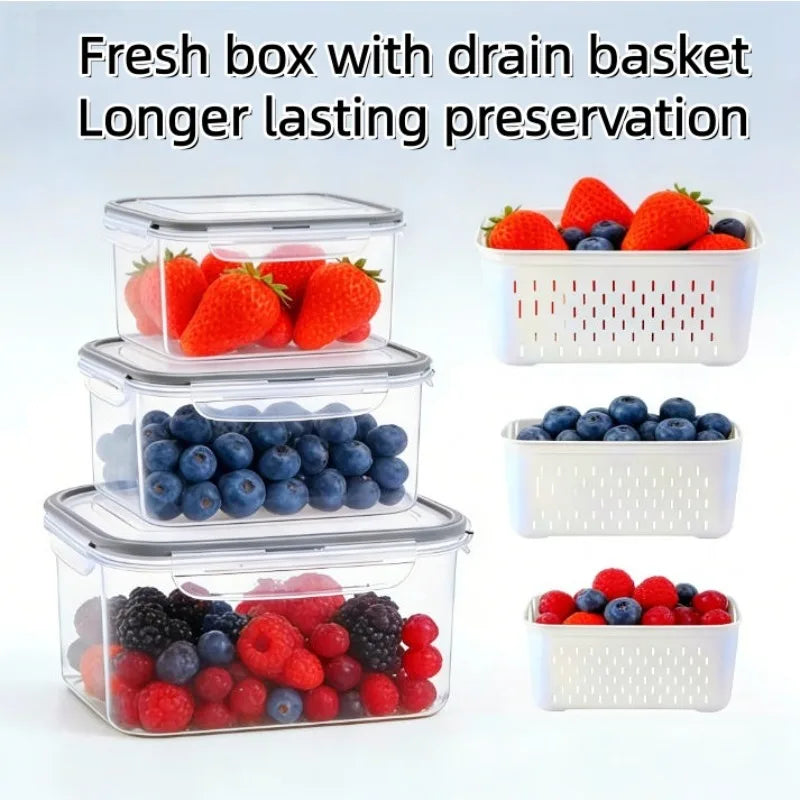 6pcs/set Large Capacity Fruit Storage Containers for Fridge with Removable Colander, Keep Berries and Fruit Fresh Longer