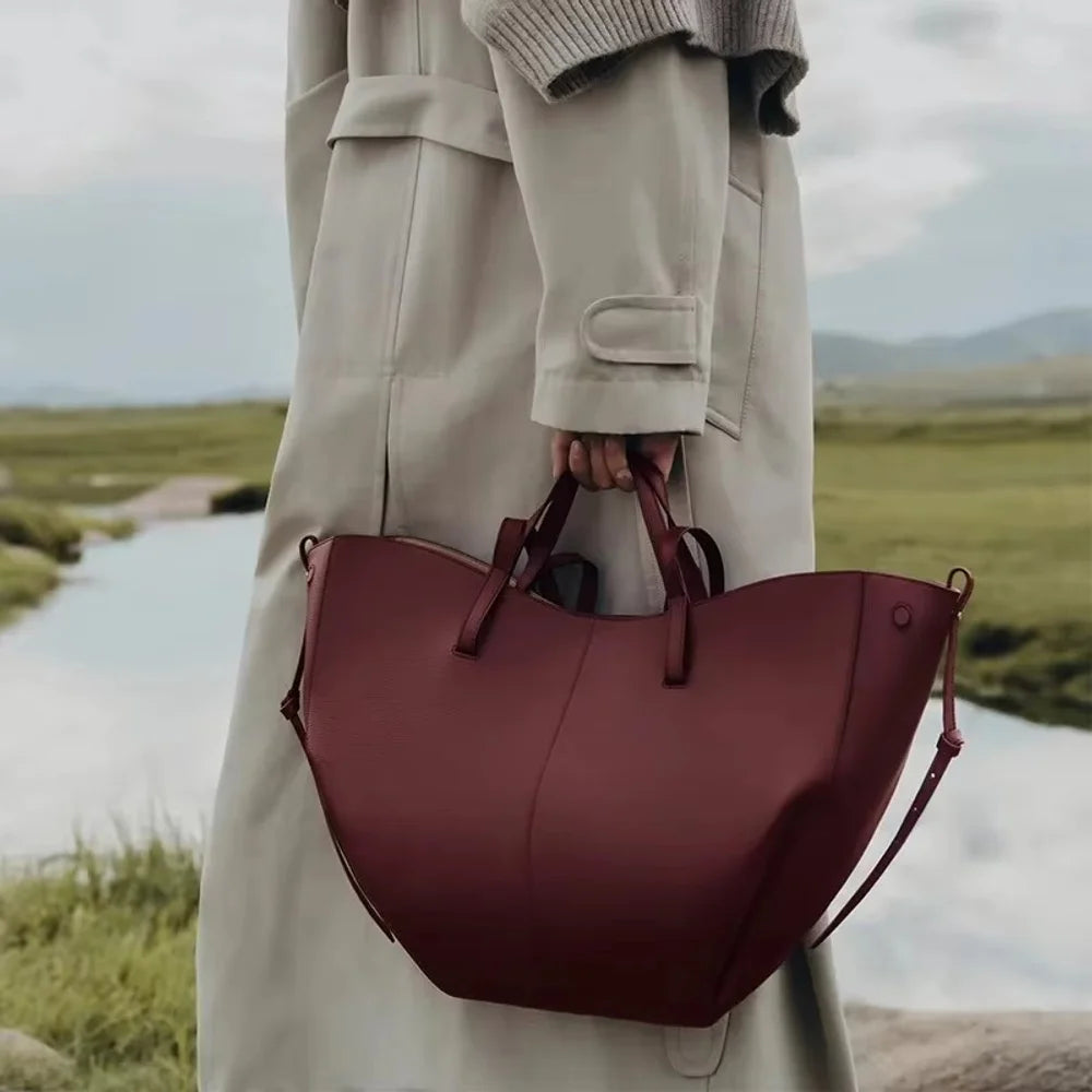 Cgcbag Genuine Leather Brand Luxury Tote Bags Designers Casual Lage Capacity Shoulder Bag For Women Simple Solid Handbags