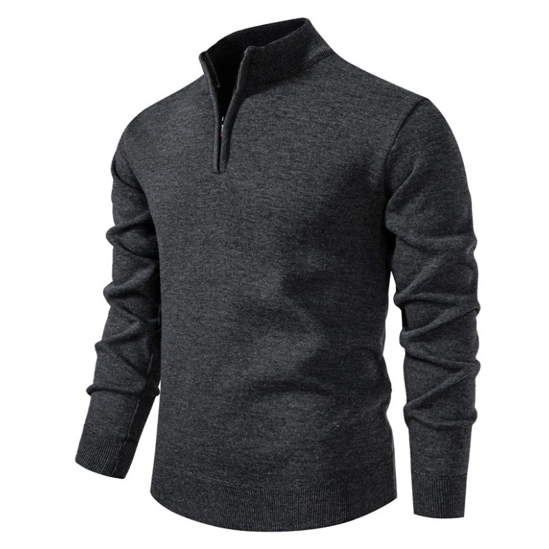 Men's Fleece Sweater Solid Color Mock Neck Slim Fit Warm Thicken Knitted Pullovers Solid Color Casual Business Knitwear