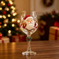 Calice con fiocco di neve natalizio in vetro artistico di lusso, bicchiere da vino per le festività invernali, decorazione per tavola natalizia, calice da regalo