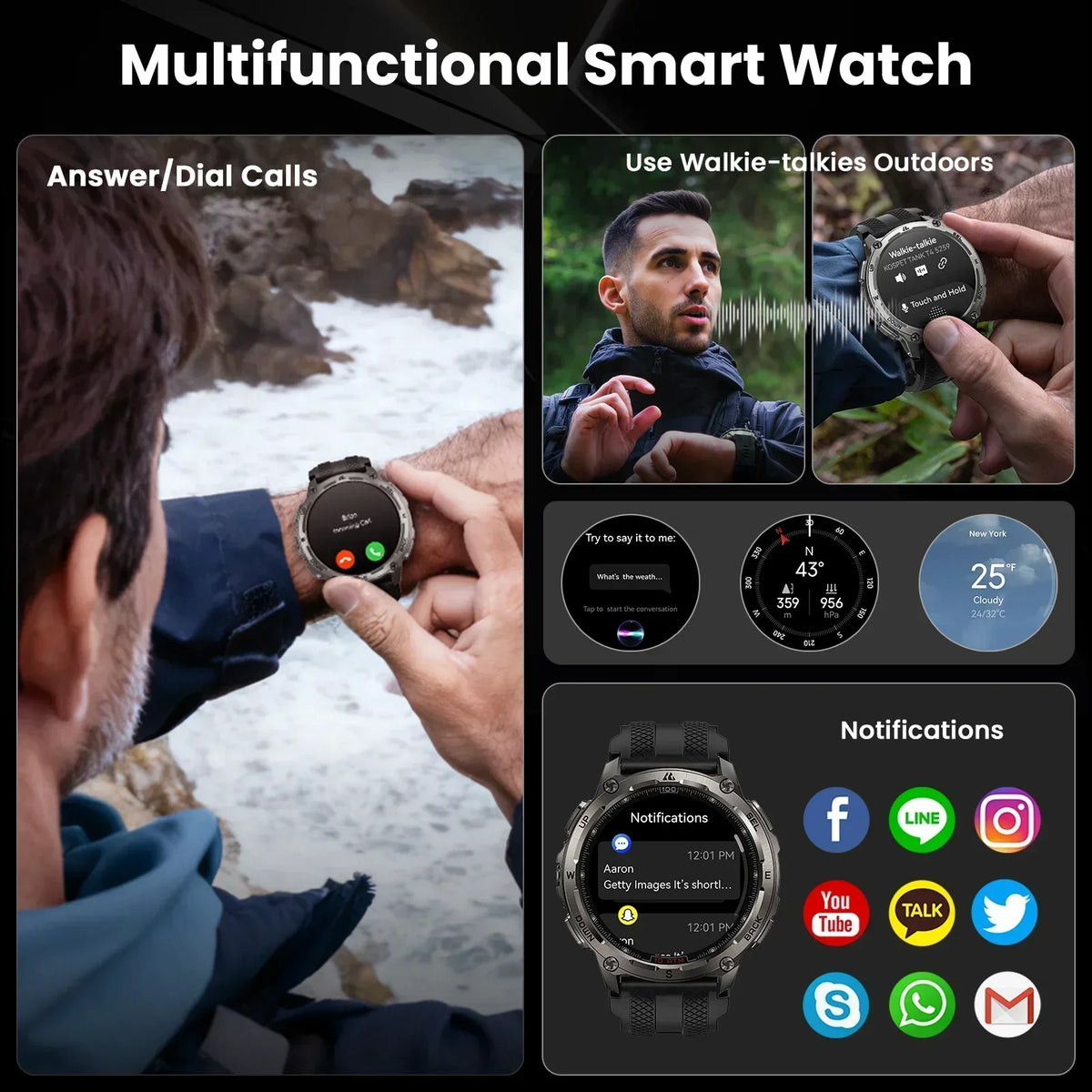 KOSPET Tank T4 Smart Watch for Men GPS Offline Maps 32G ROM 10ATM Waterproof Heart Rate Diving Skiing Hiking for Android IOS