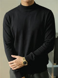 Autumn Men's Sweater Slim Fit Long Sleeve Mock Neck Casual Warm Knitwear Solid Color Fashion Simple Style Knitted Pullovers