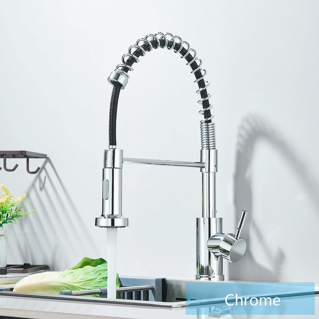 Grifo de cocina de níquel cepillado/negro, monomando, de arco alto, con rociador extraíble y manivela, en acero inoxidable