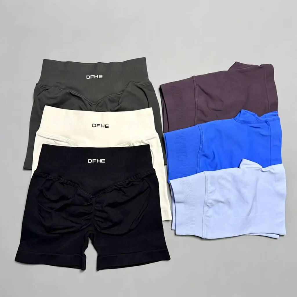 Pantaloncini yoga donna in nylon a vita alta