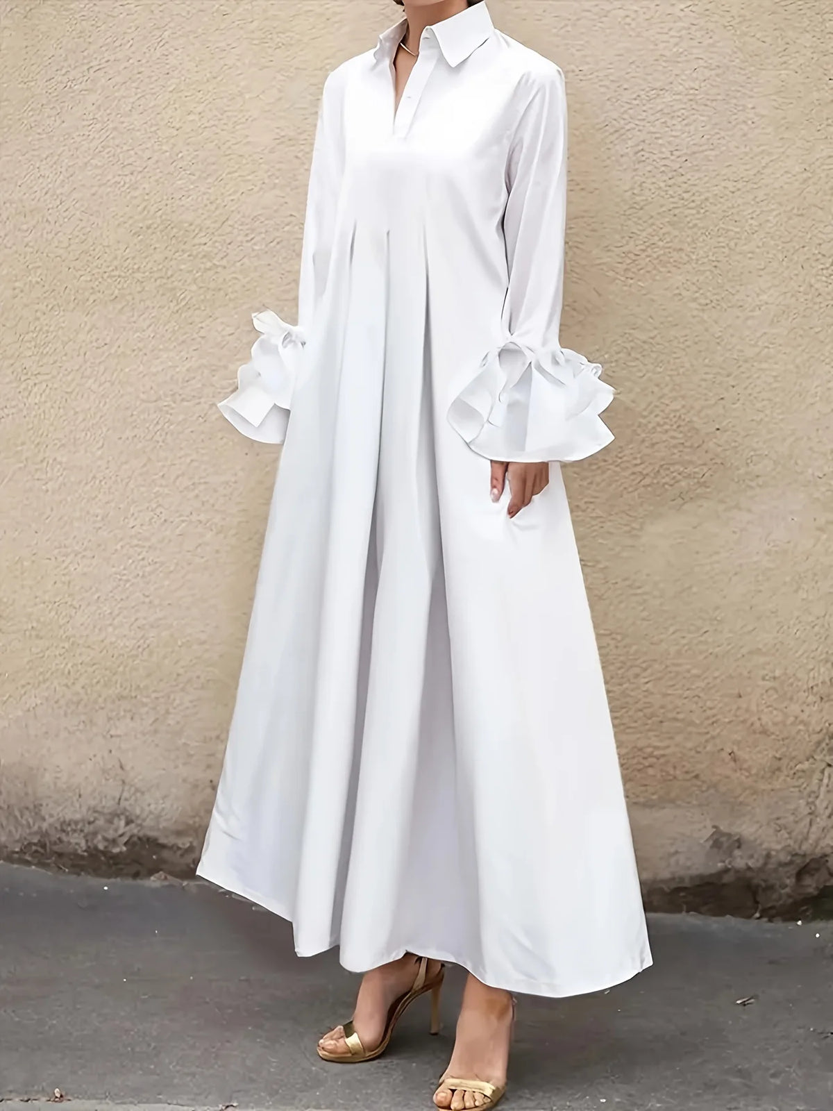 Abito lungo da donna a linea A con colletto a revers — immagine 6
