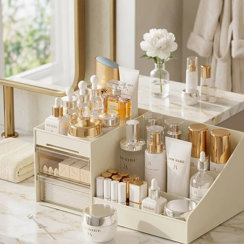 Transparente Tisch-Kosmetikaufbewahrungsbox mit Schubladen, mehrstöckiger Kosmetik-Organizer für Beauty-Produkte und Hautpflegeartikel