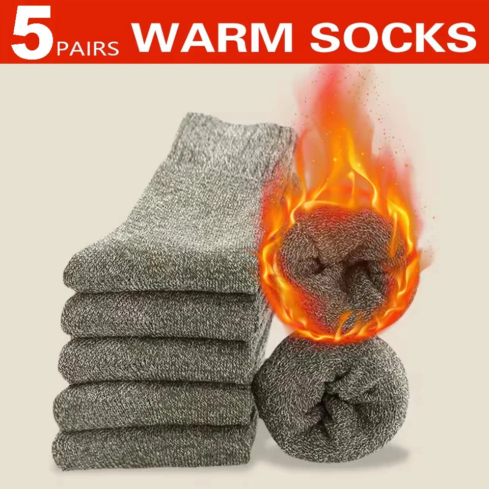 3 Pairs of Thick, Warm Winter Socks for Men, Towel-Textured Sole, Wool Slipper Socks, Merino Wool Socks for Cold and Snow, Sizes 39–44
