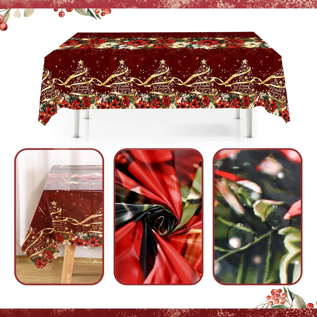 Christmas Tablecover 130*220cm Disposable Plastic Tablecloth Pine Cone Xmas Tree Pattern Christmas Party Supplies Festive Gift