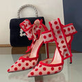 Slingback donna Liyke rosse a pois con maxi fiocco