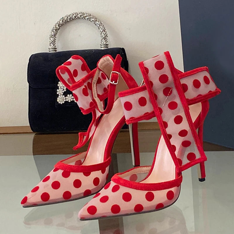Slingback donna Liyke rosse a pois con maxi fiocco