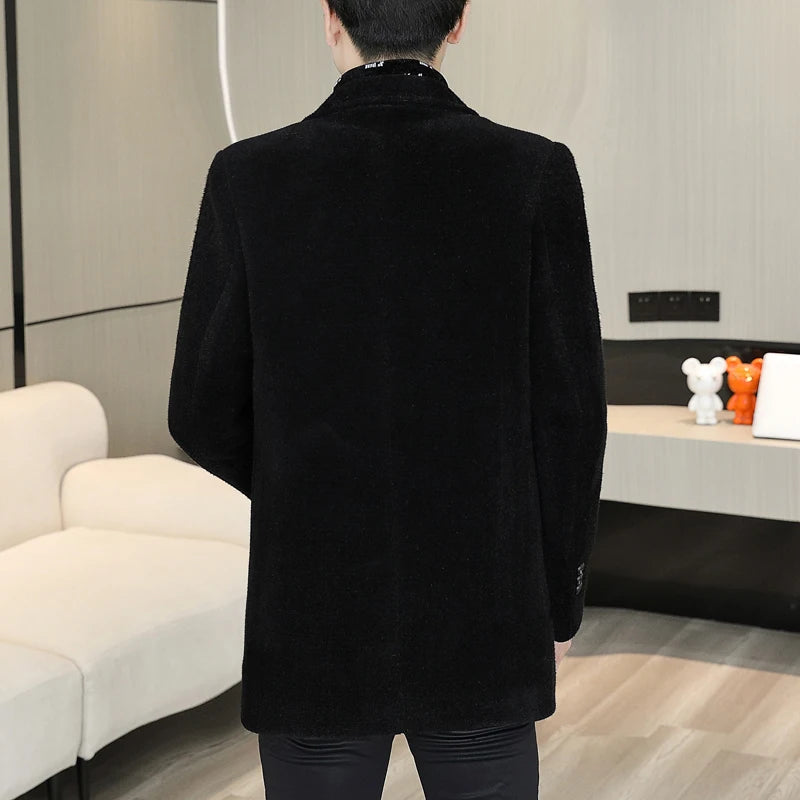 Winter Men's Woolen Coat Men Wool Coats Fashion Middle Long Scarf Collar Cotton Padded Thick Warm Male Trench  Overcoat