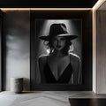 Affiche et impression sur toile d’une élégante femme en noir et blanc portant un chapeau, tableau mural et décoration d’intérieur, cuadros