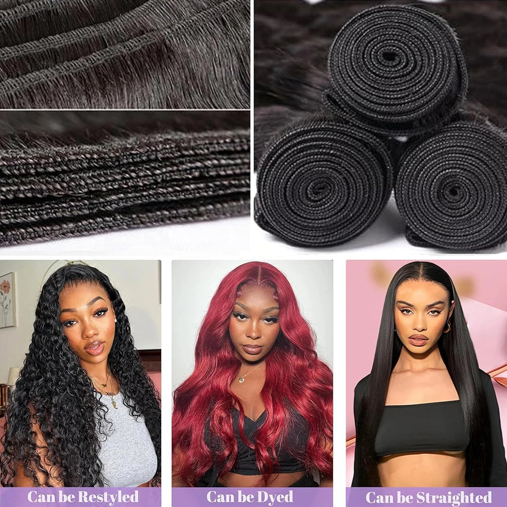 Lots de mèches brésiliennes ondulées en cheveux humains 30 pouces, cheveux vierges bruts, offre de 2, 3 ou 4 lots pour femmes, extensions en cheveux Remy pour tissage rapide et pose cousue
