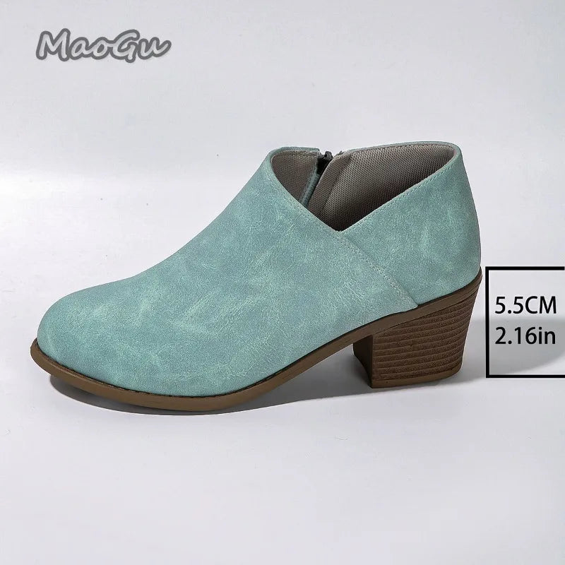 Women's Booties 2025 Autumn Suede Chelsea Boots Fashion Women's Size 43 Platform Boots Side Zipper Heeled Ankle Boots Women's Boots