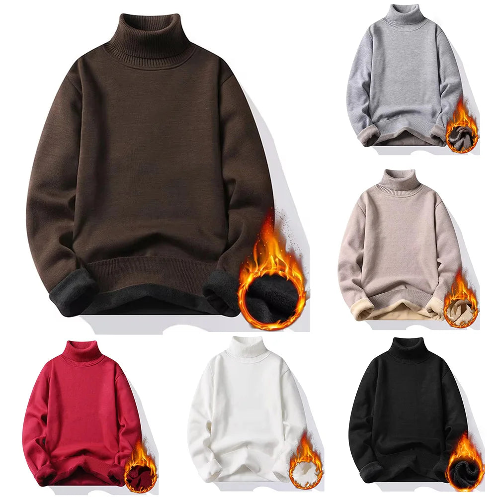 Autumn Winter Versatile Men's Turtleneck Sweater Knitting Solid Color Pullovers Sweater Warm Men Slim Fit Casual Clothing