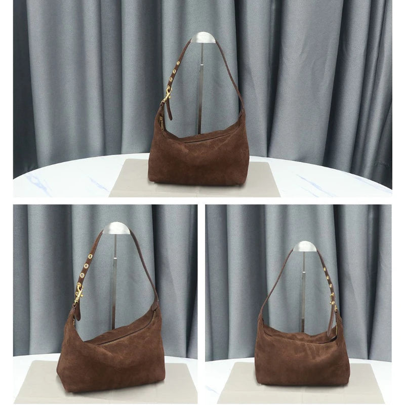 2026 Suede Leather Coffee Shoulder Hobo Bags Women Luxury Brand Designer Underarm Lunch Bag Fall Winter Commuter Handbags Mujer