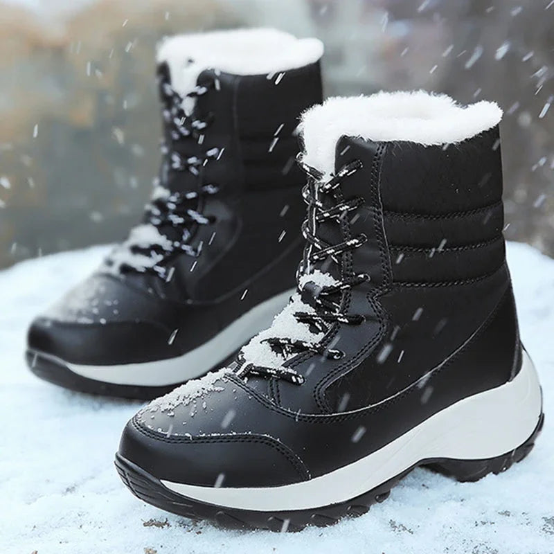 Bottes imperméables à talons pour femme pour l'hiver 2023, bottines à plateforme Tren, chaudes pour la neige, doublure en peluche, bottines courtes d'extérieur
