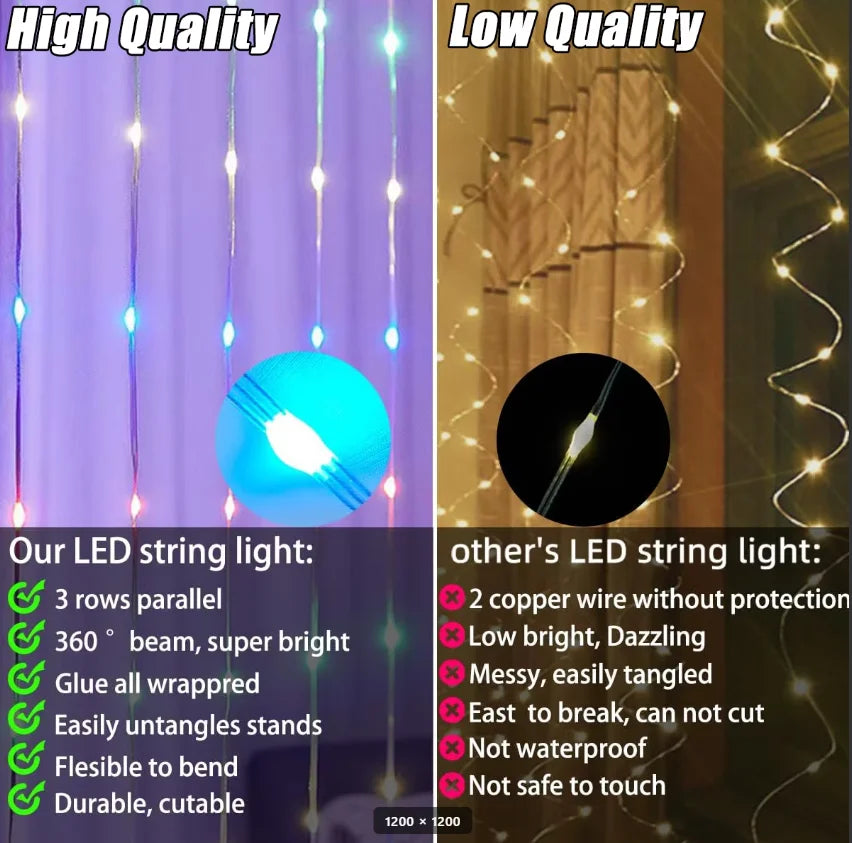 Rideau lumineux à LED RVB contrôlé par application intelligente, motifs personnalisables programmables et affichage de texte, guirlande lumineuse synchronisée sur la musique pour décoration d’Halloween et de Noël aux fenêtres et sur les murs