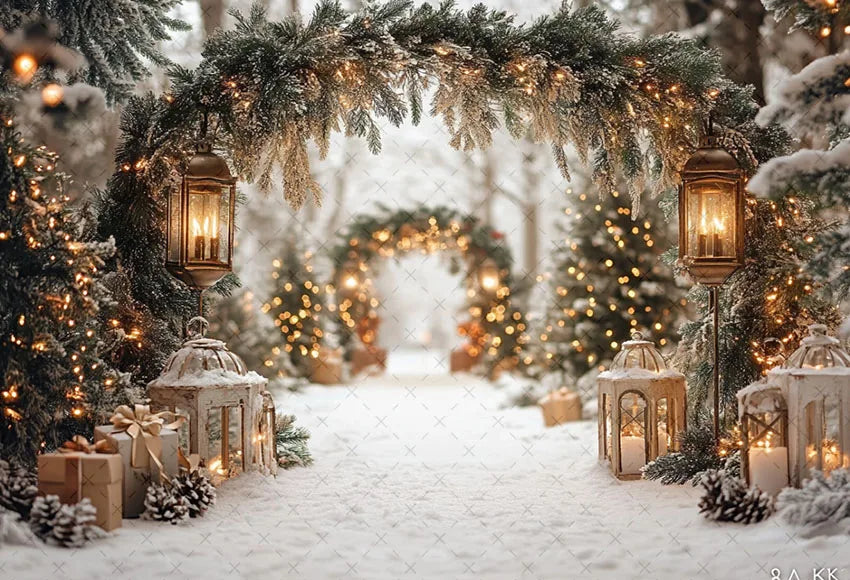 Photography Background Winter Christmas Forest Glitter Arch Door Xmas Kids Family Portrait Decor Backdrop Photo Studio