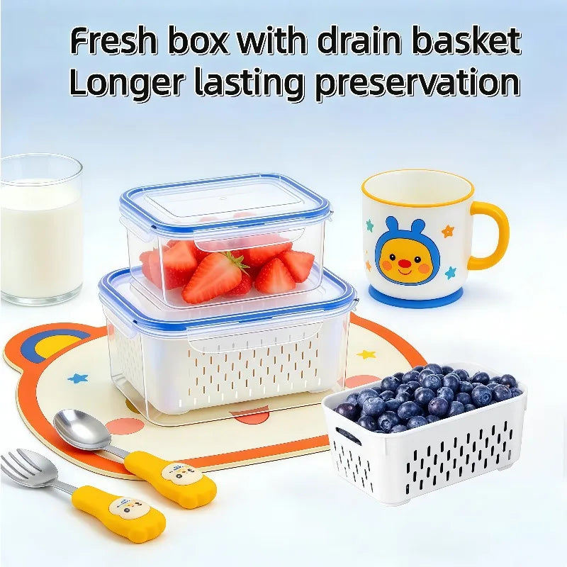 Lot de 6 contenants de grande capacité pour le rangement des fruits au réfrigérateur avec passoire amovible, garde les fruits rouges frais plus longtemps
