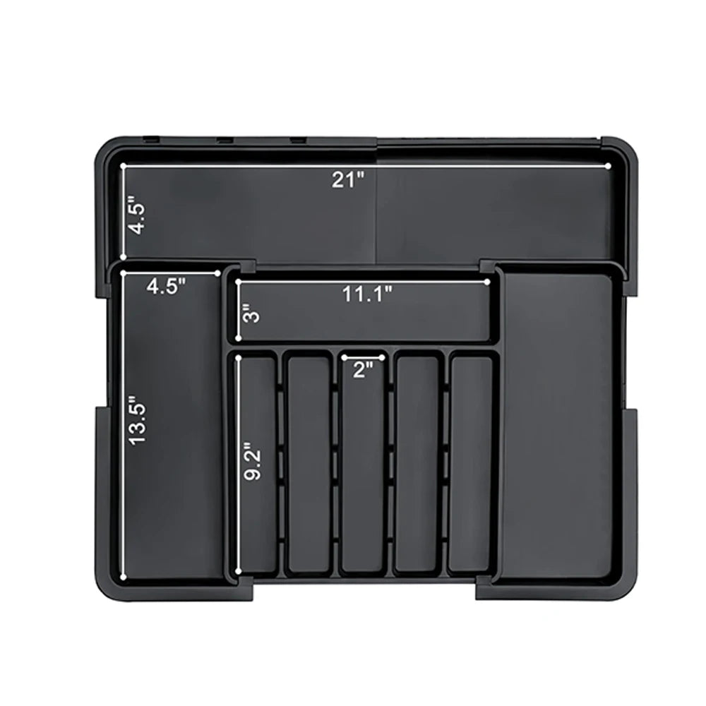 Organisateur de couverts extensible, organiseur de tiroir pour ustensiles de cuisine, grand plateau réglable pour couverts, noir