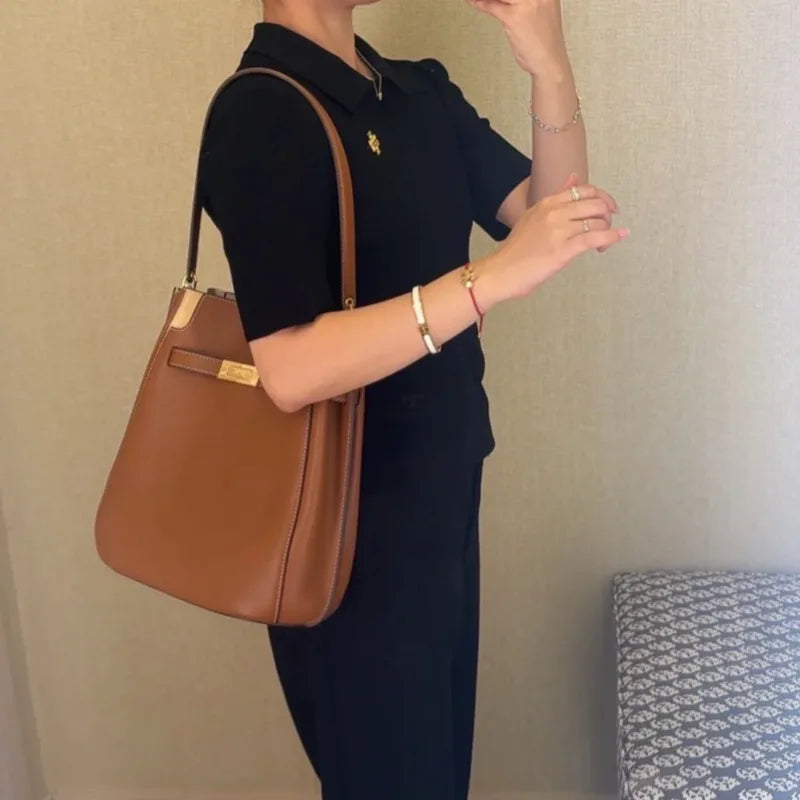 2026 New Fashion Women Bags Luxury Brand Genuine Leather Shoulder Bags Ins Hot Cowhide Leather Bucket Bags Top Quality Handbags